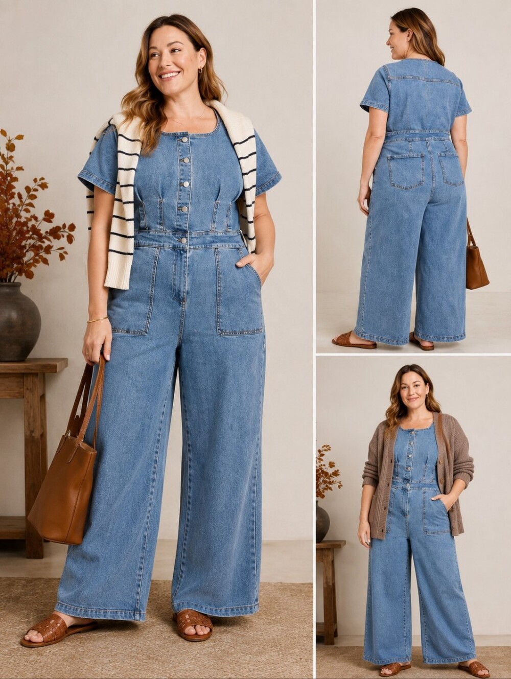 NWOT Blue Short Sleeve Wide-Leg Jumpsuit Size 18